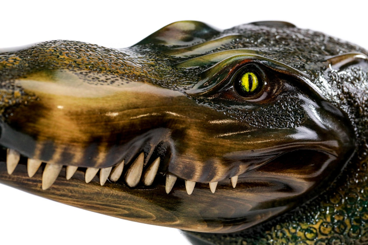 Luxury wooden crocodile sculpture hand carved — front view
