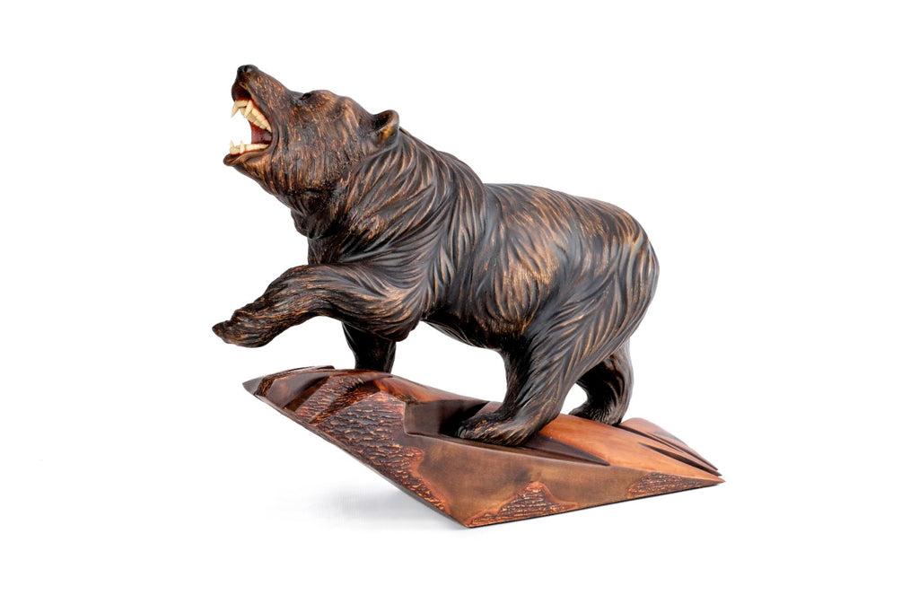 Handmade wooden bear sculpture — carving detail