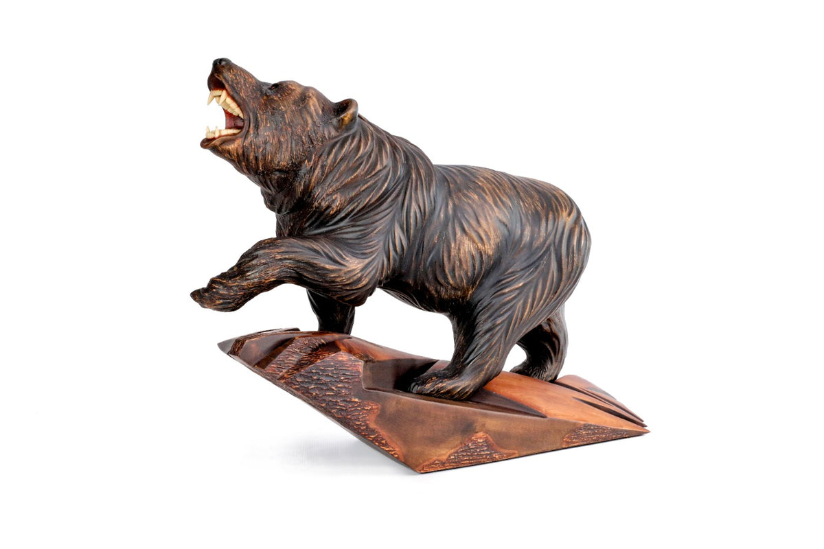 Handmade wooden bear sculpture — carving detail