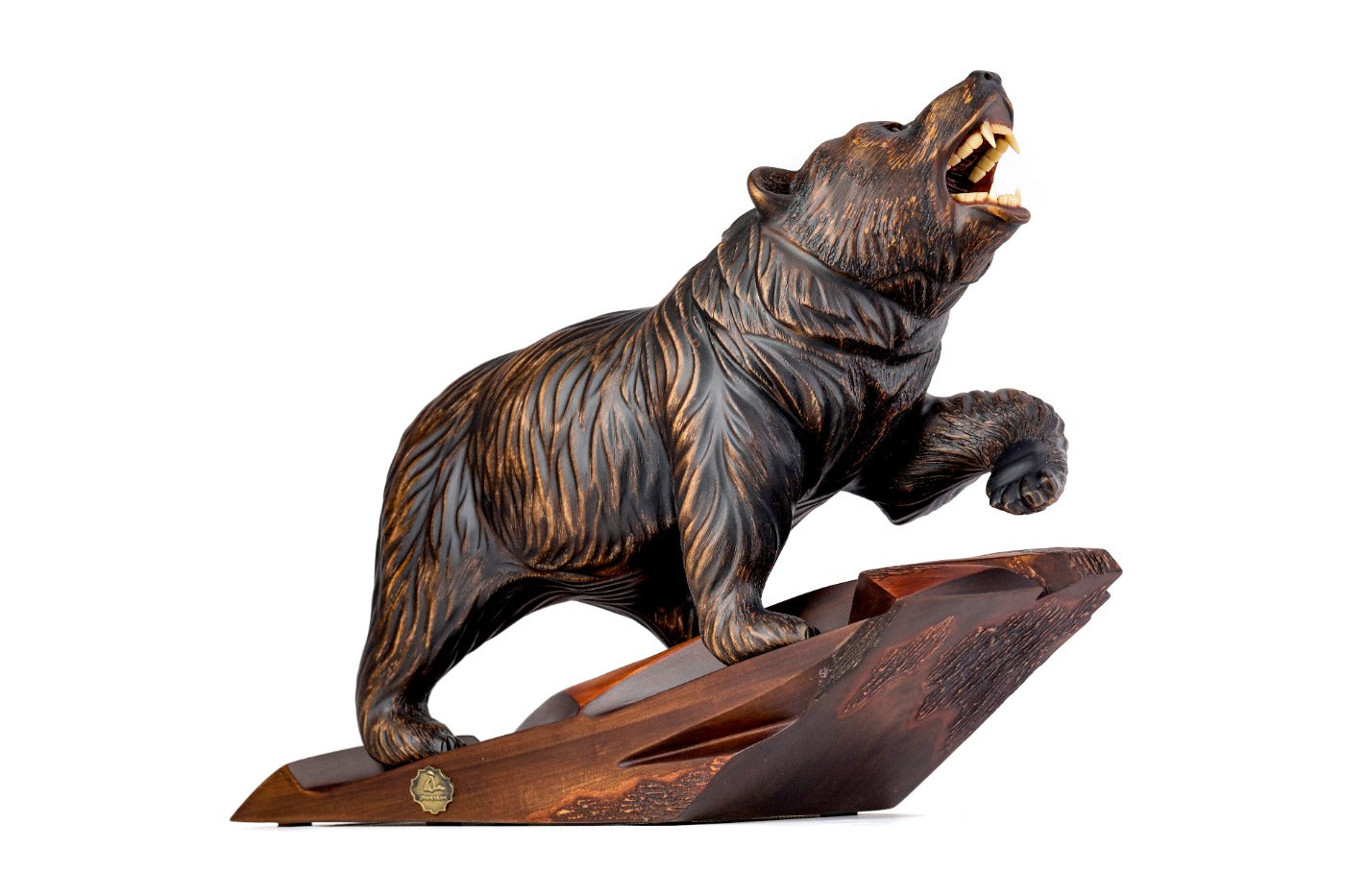 Walnut bear sculpture — back view