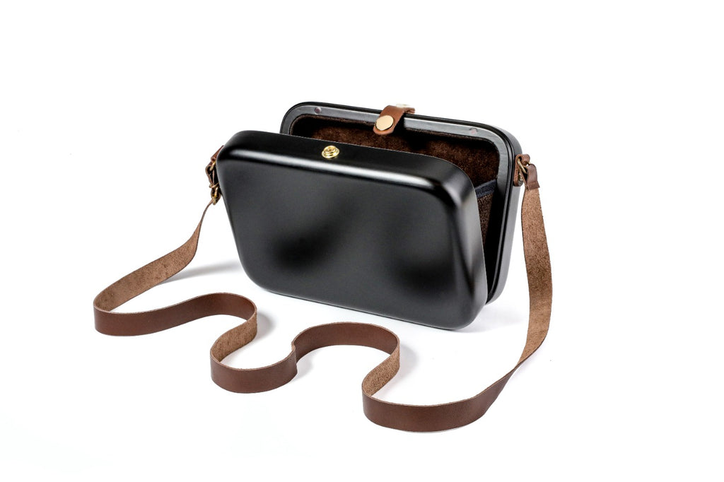 Rectangular wooden bag in black — angle view