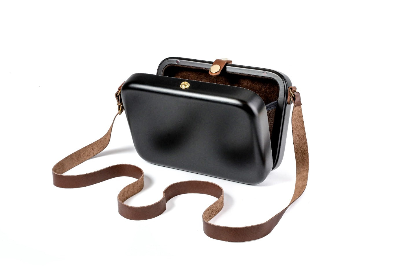 Rectangular wooden bag in black — angle view