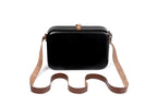 Rectangular wooden handbag in black, 8.7" / 22 cm — full view