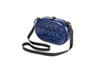 Handmade oval wooden handbag in navy blue with wave grain, 9.4" / 24 cm, by Hrachya Ohanyan