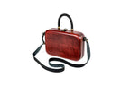 Handmade rectangular wooden handbag in mahogany with braided handle, 9.4" / 24 cm, by Hrachya Ohanyan