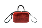 Rectangular wooden handbag in mahogany — detail view
