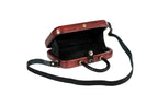 Mahogany wooden bag with leather strap — side view