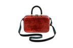 Rectangular wooden handbag in mahogany, 9.4" / 24 cm — full view