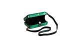 Rectangular wooden handbag in emerald green — detail view