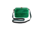 Rectangular wooden bag in emerald green — angle view