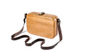 Handmade rectangular wooden handbag in natural wood with leather strap, 5.9" / 15 cm, by Hrachya Ohanyan