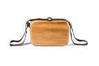 Rectangular wooden handbag in natural wood — detail view