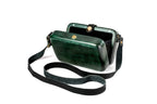 Rectangular wooden bag in bottle green — angle view