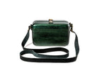 Rectangular wooden handbag in bottle green, 6.7" / 17 cm — full view