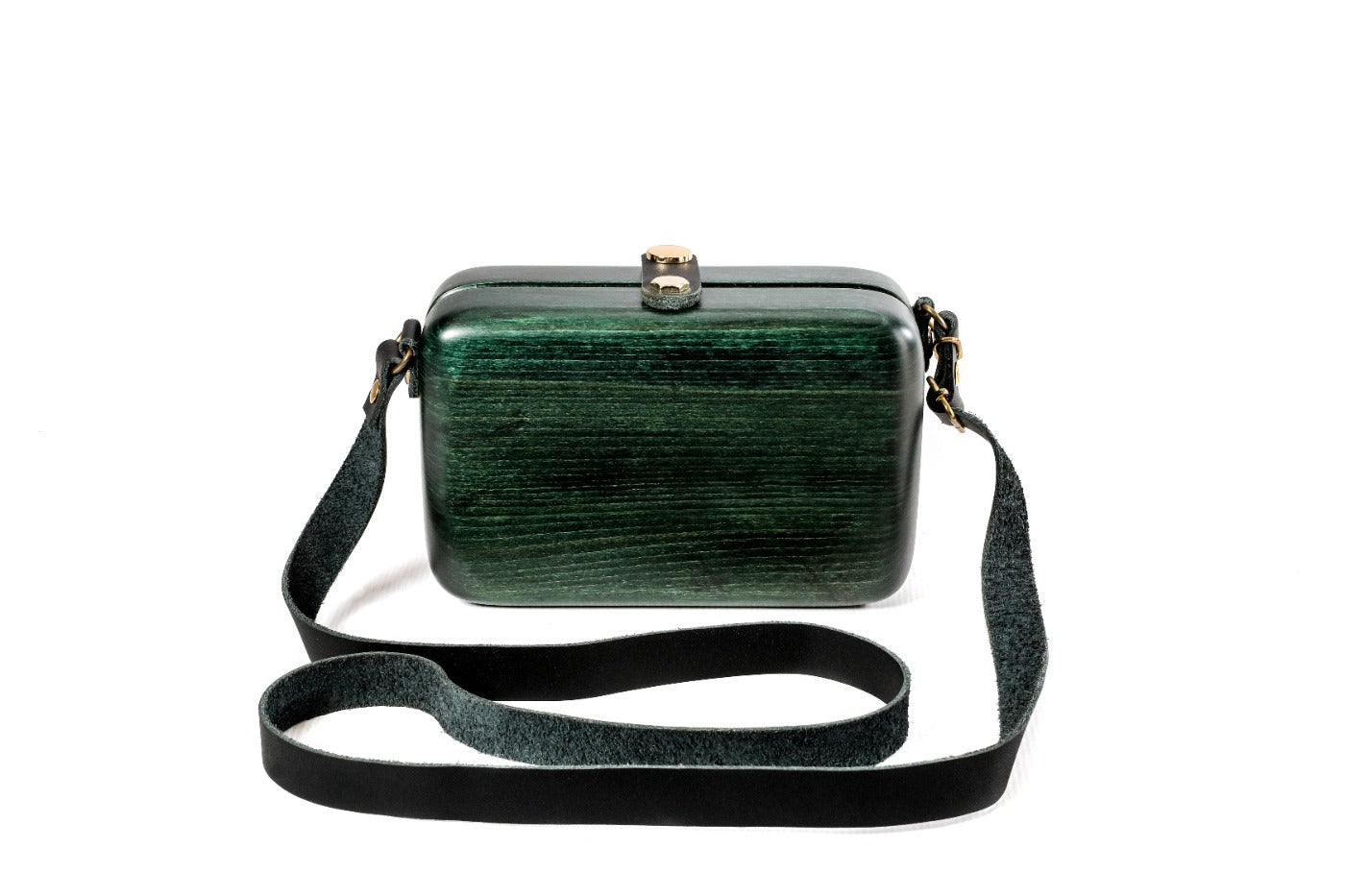 Rectangular wooden handbag in bottle green, 6.7" / 17 cm — full view
