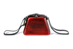 Trapezoid wooden handbag in ruby red, 5.9" / 15 cm — full view