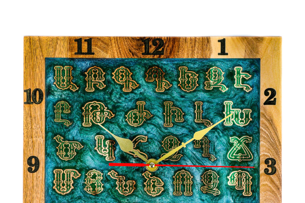Armenian alphabet wall clock, detail view, by Hrachya Ohanyan