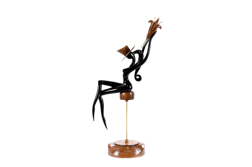 Sitting model sculpture hand carved by Hrachya Ohanyan — angle view