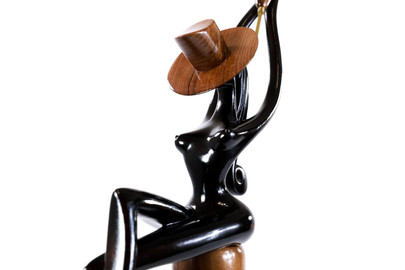 Wooden sculpture of a sitting model, 16.9" / 43 cm — full view