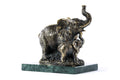 Handmade bronze elephant with calves sculpture with Indian marble, 6.3" / 16 cm, by Hrachya Ohanyan