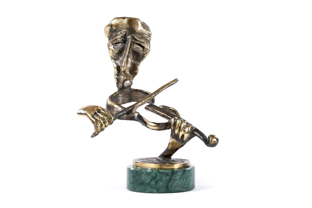 Handmade bronze violinist sculpture with Indian marble, 4.7" / 12 cm, by Hrachya Ohanyan
