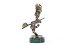Bronze violinist sculpture — back view