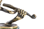 Bronze violinist sculpture — profile view