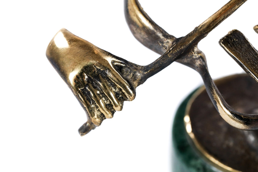 Handmade bronze violinist sculpture, 4.7" / 12 cm — full view