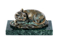 Handmade bronze cat sculpture with Indian marble, 5.1" / 13 cm, by Hrachya Ohanyan