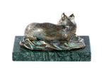 Bronze cat sculpture with Indian marble — detail