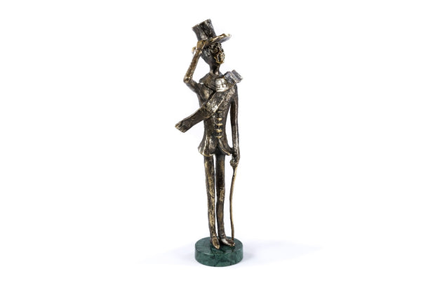 Handmade bronze Boy with a Cane sculpture with Indian marble, 9.8" / 25 cm, by Hrachya Ohanyan