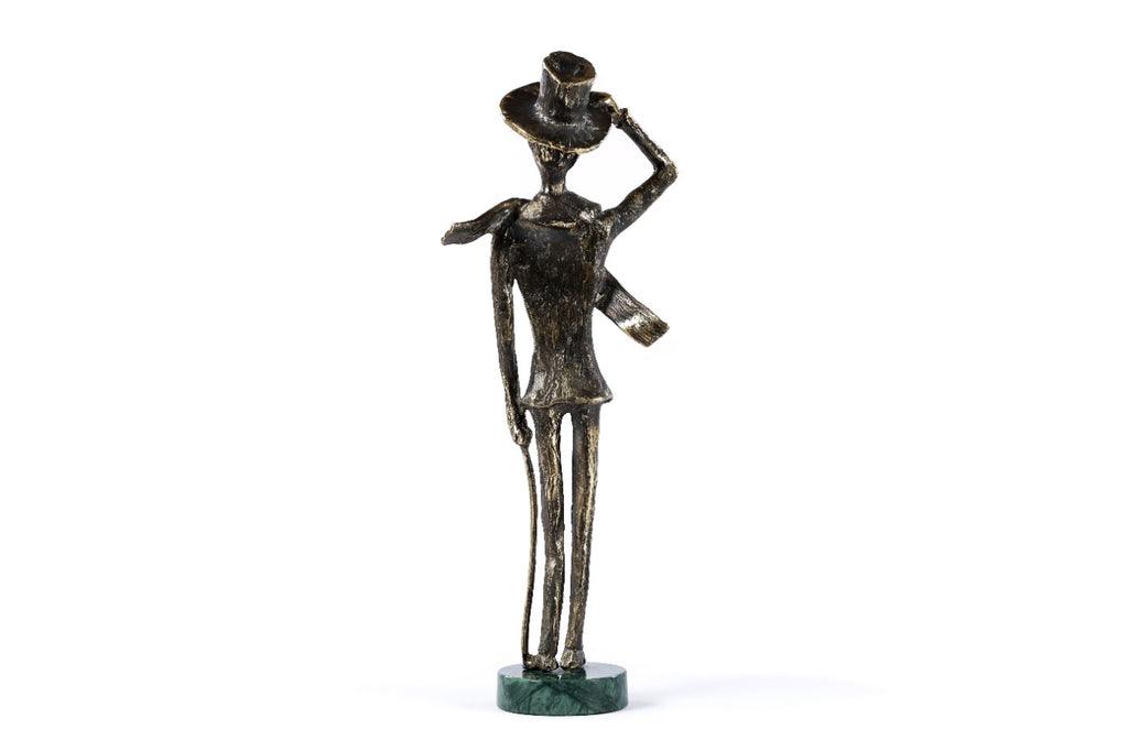 Bronze Boy with a Cane sculpture with Indian marble — detail