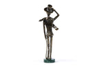 Bronze Boy with a Cane sculpture with Indian marble — detail