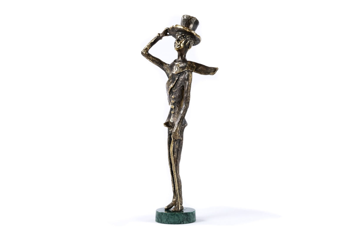 Handmade bronze Boy with a Cane sculpture, 9.8" / 25 cm — full view