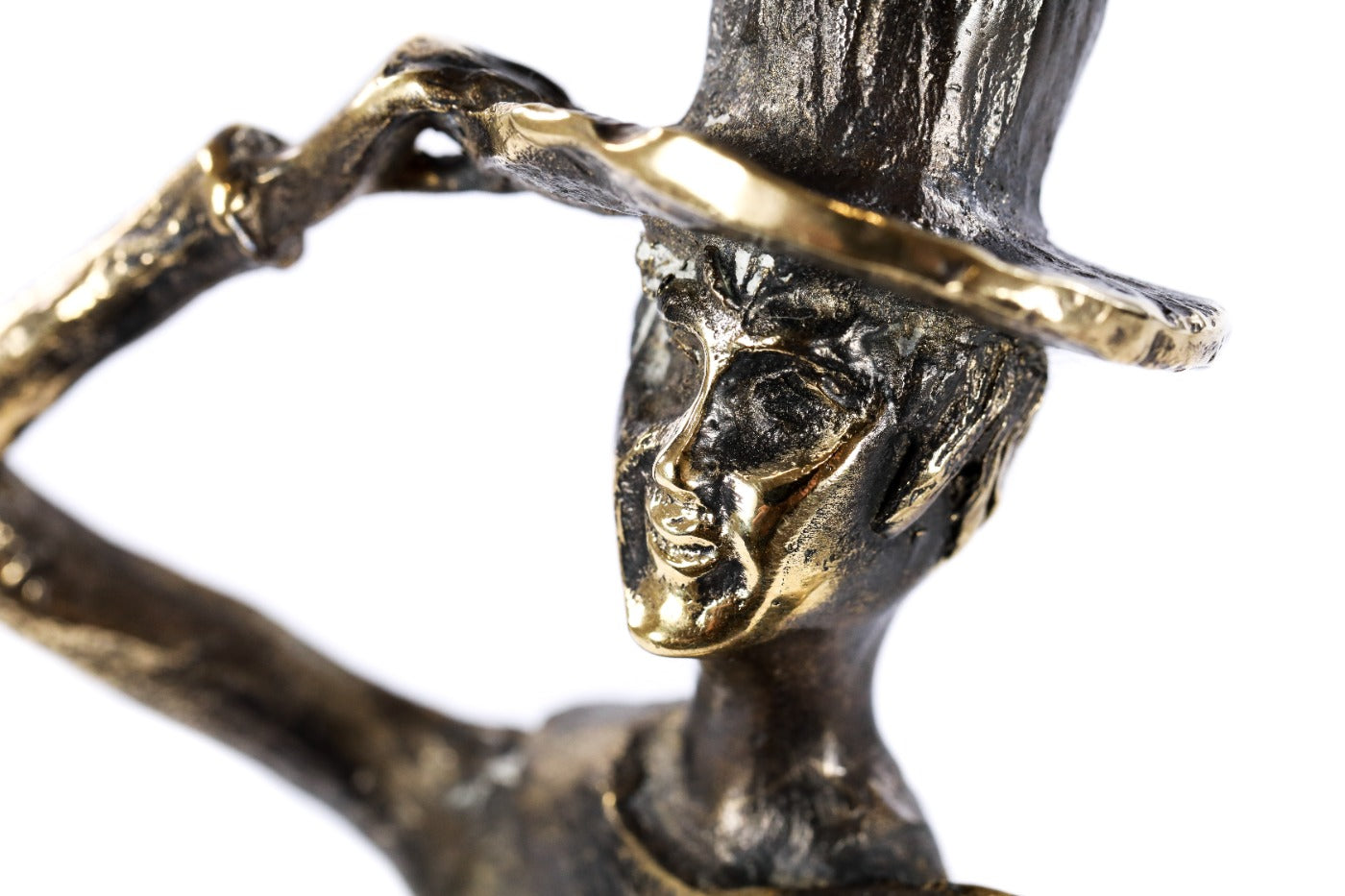 Bronze Boy with a Cane sculpture — detail view