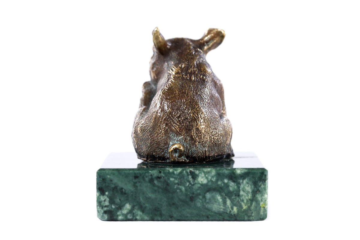 Bronze piglet sculpture with Indian marble — detail