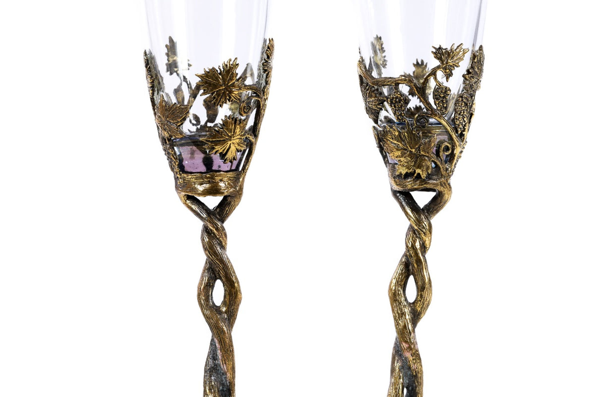Bronze and glass cups set — detail view