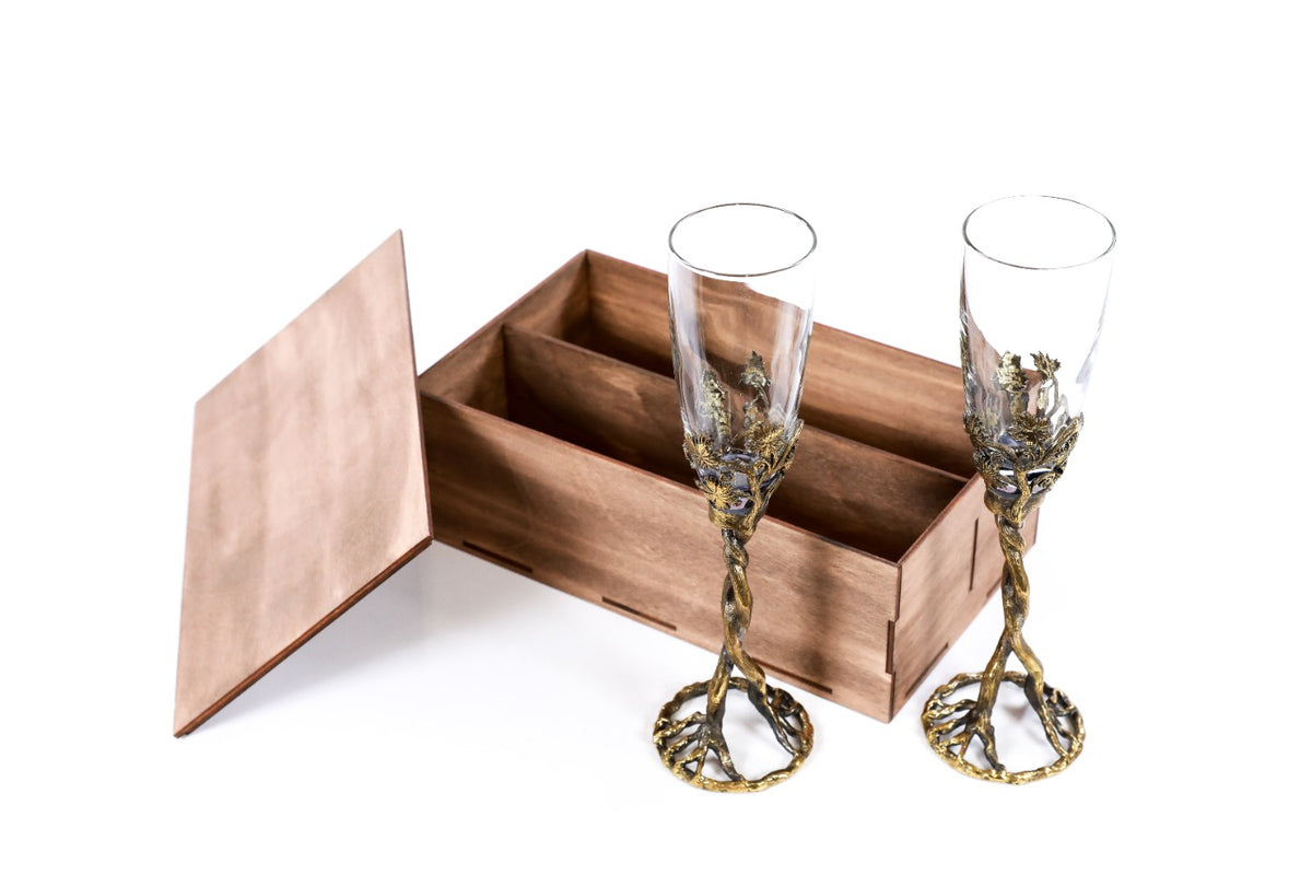 Handmade bronze cups set — side view