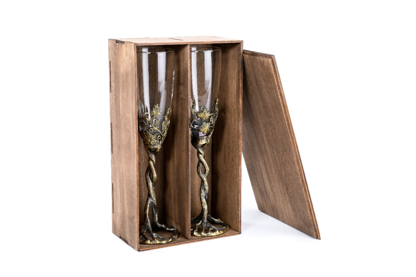 Handmade bronze and glass cups set, 9.8" / 25 cm — full view