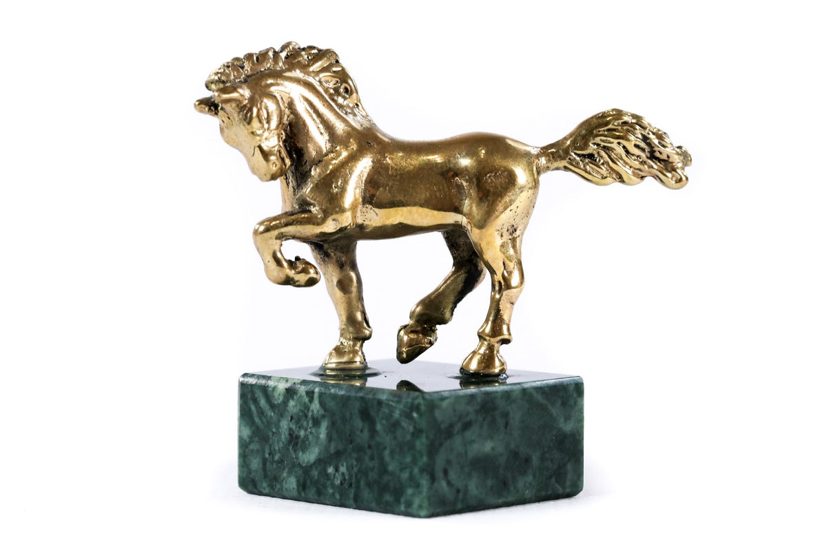 Handmade small bronze horse sculpture with Indian marble, 2.4" / 6 cm, by Hrachya Ohanyan