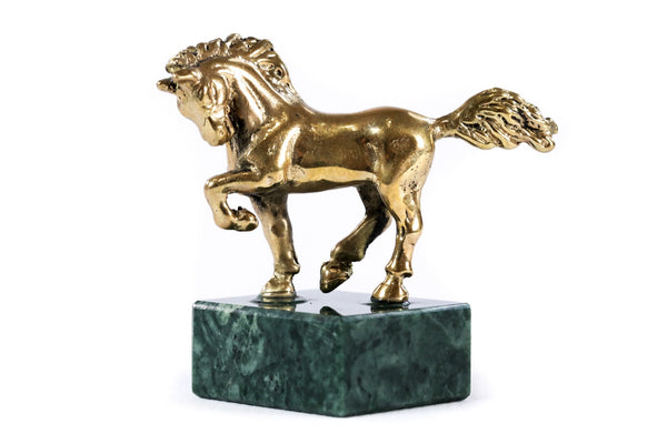 Handmade small bronze horse sculpture with Indian marble, 2.4" / 6 cm, by Hrachya Ohanyan