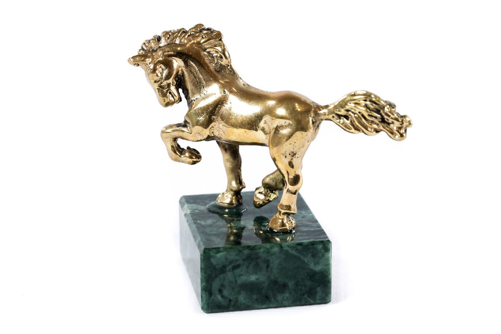 Small bronze horse sculpture — detail view