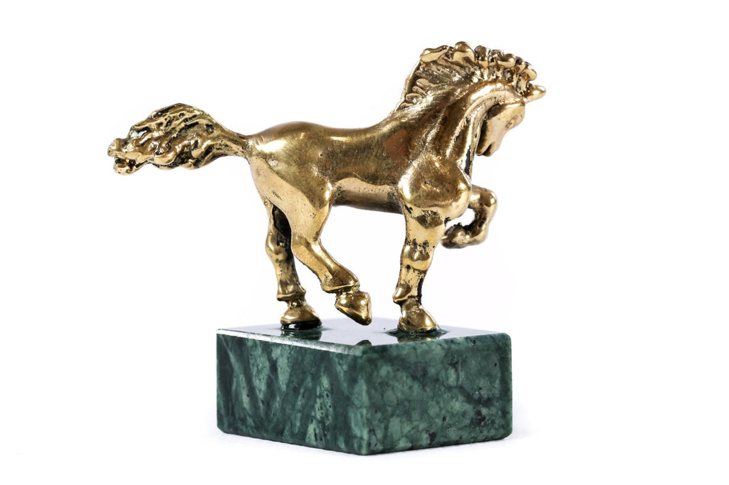 Small bronze horse sculpture — back view