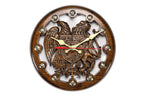 Hand-carved Armenian wall clock with Coat of Arms of Armenia, 11.8 inch / 30 cm, by Hrachya Ohanyan