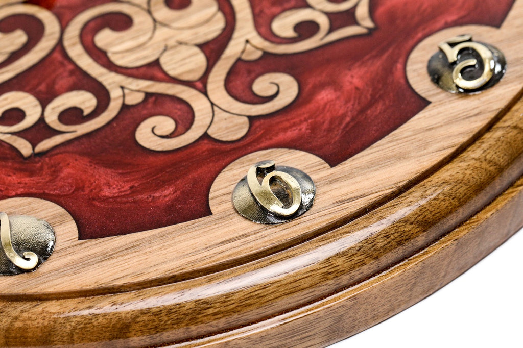 Walnut wall clock with carved ornaments, detail view, by Hrachya Ohanyan