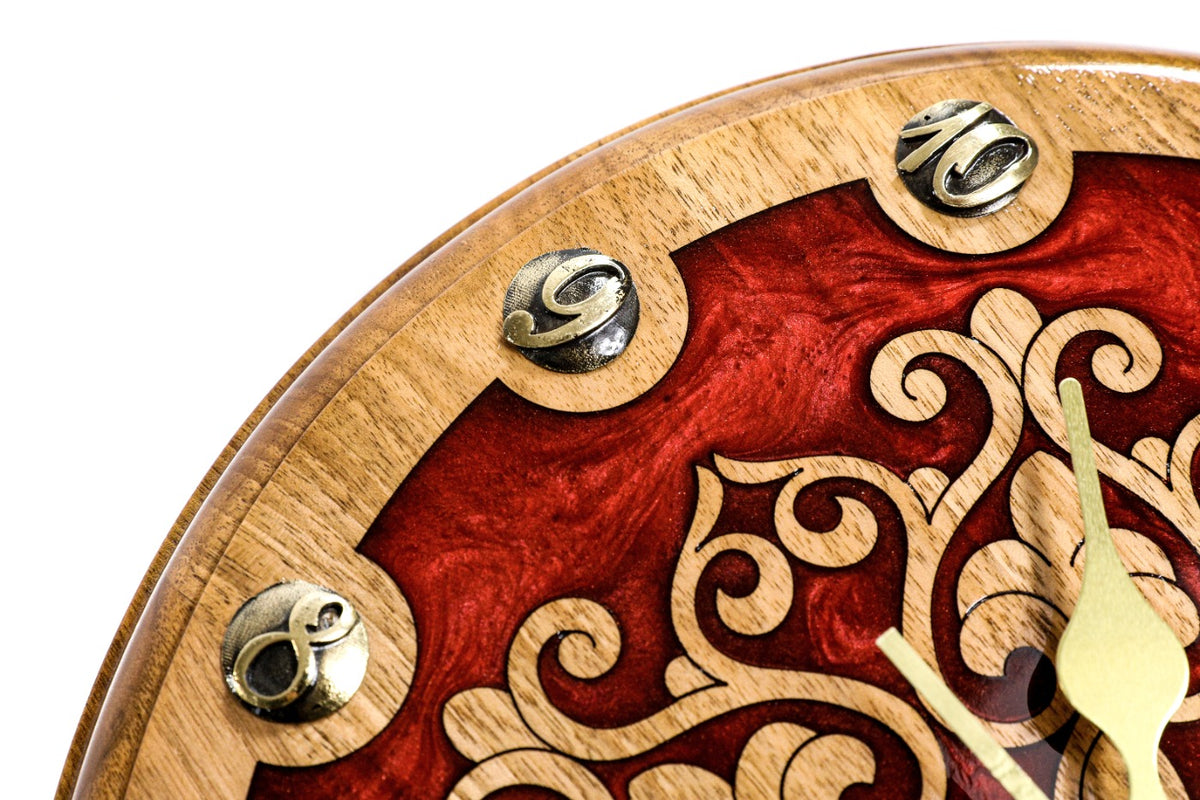 Walnut wall clock with carved ornaments, view 5, by Hrachya Ohanyan
