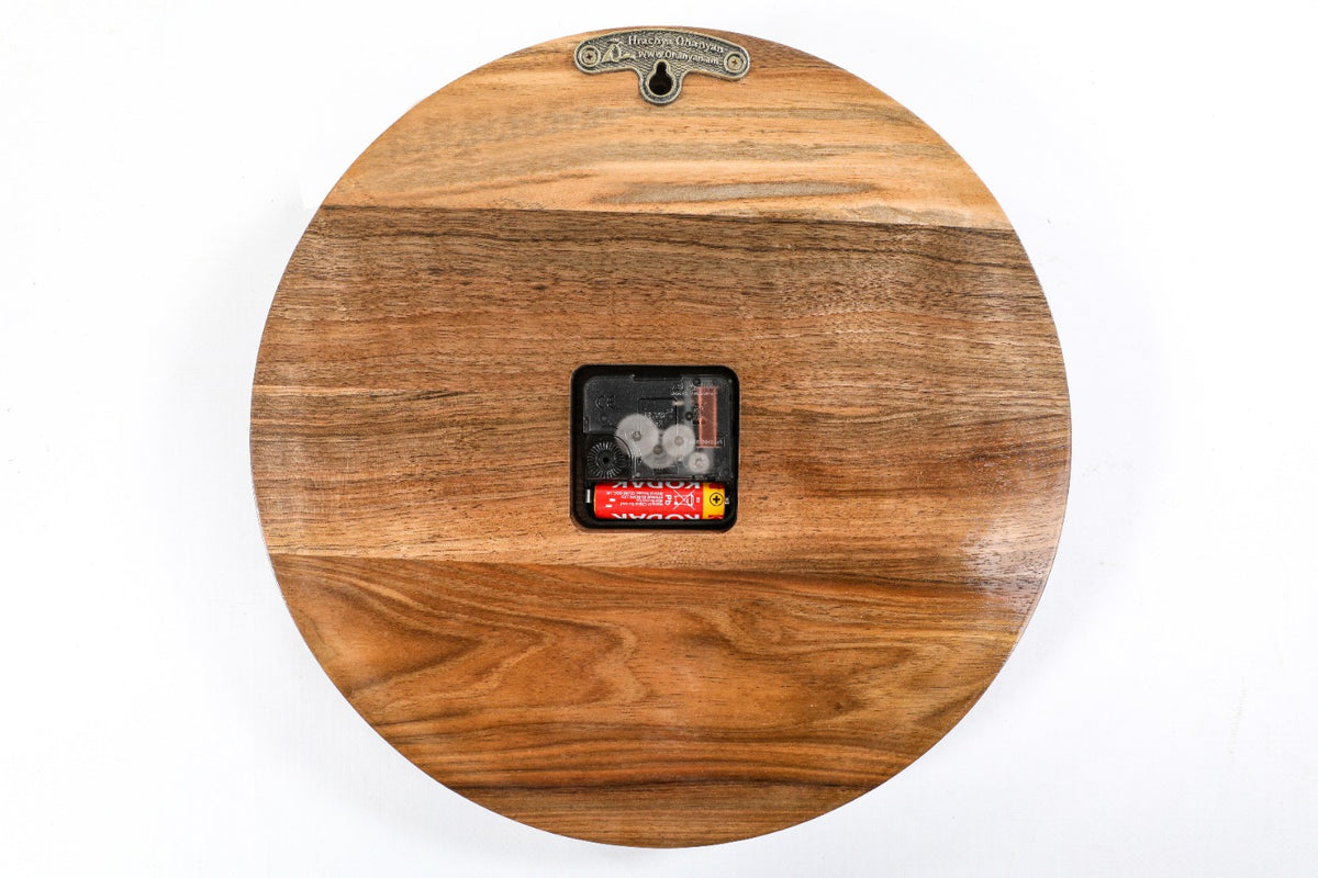 Walnut wall clock with carved ornaments, view 8, by Hrachya Ohanyan