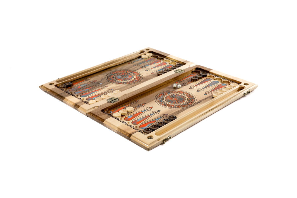 Premium handcrafted wooden backgammon board strength symbol two sided design
