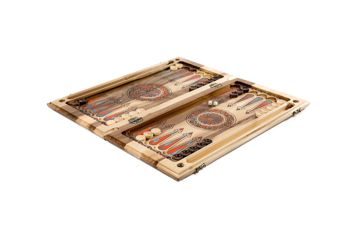 Premium handcrafted wooden backgammon board strength symbol two sided design