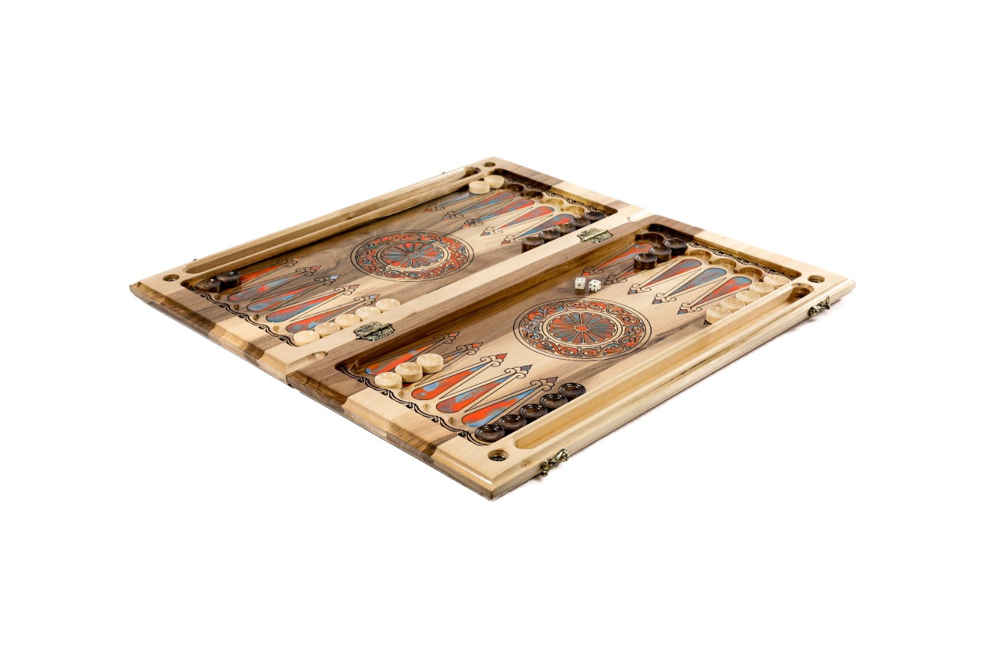 Premium handcrafted wooden backgammon board strength symbol two sided design
